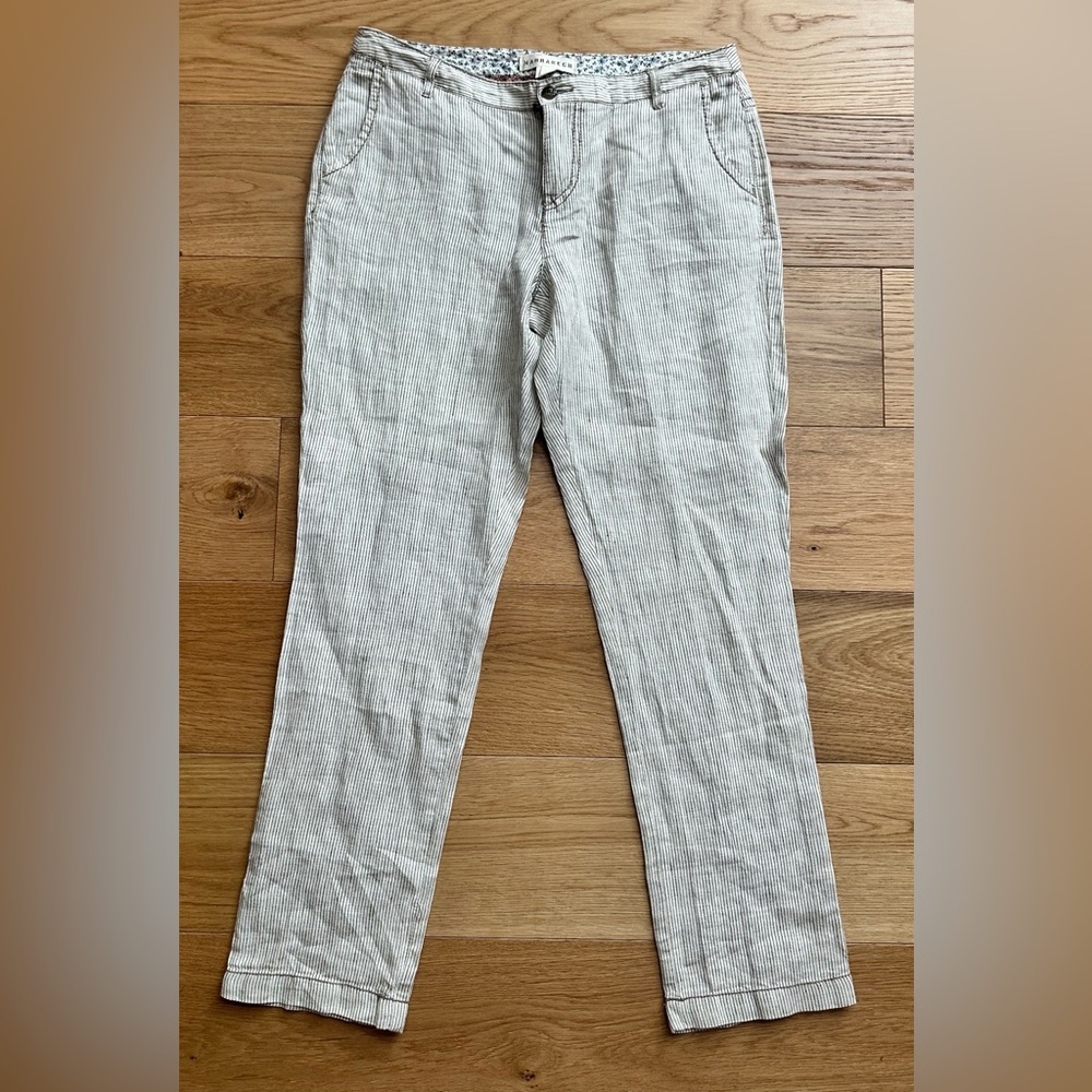 Anthropologie Marrakech 100% Linen Pants Womens 26 White Blue Stripes NWOT